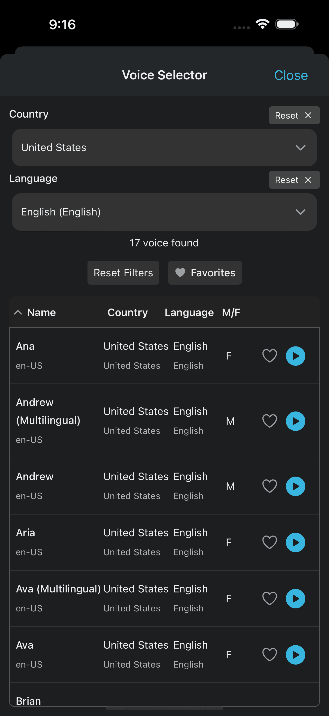Read Aloud AI voice selector